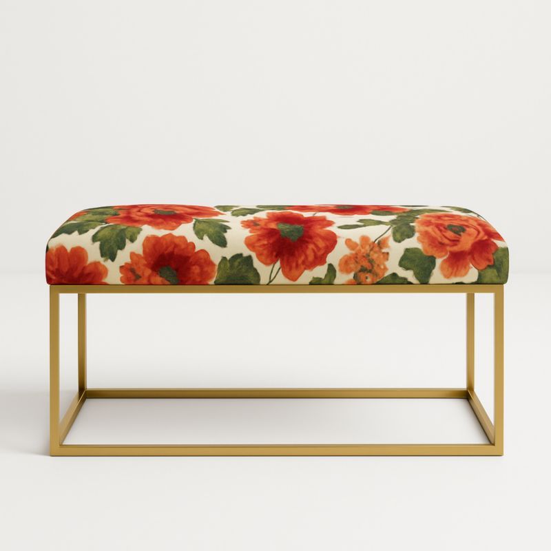 Panca con seduta in tessuto floreale e struttura dorata