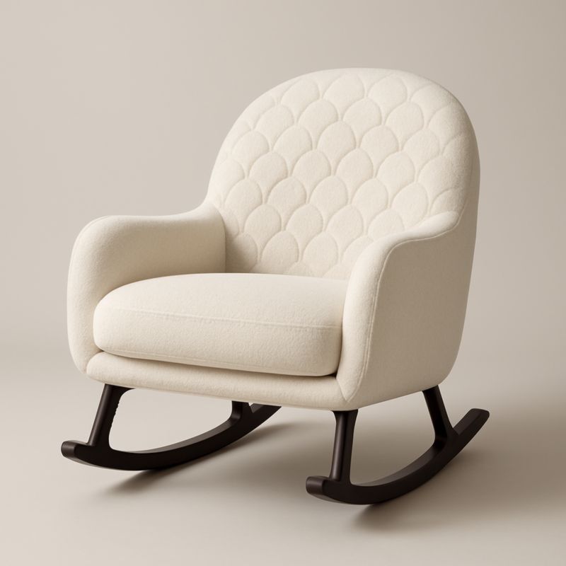 Poltrona a Dondolo in Tessuto Crema con Struttura in Legno