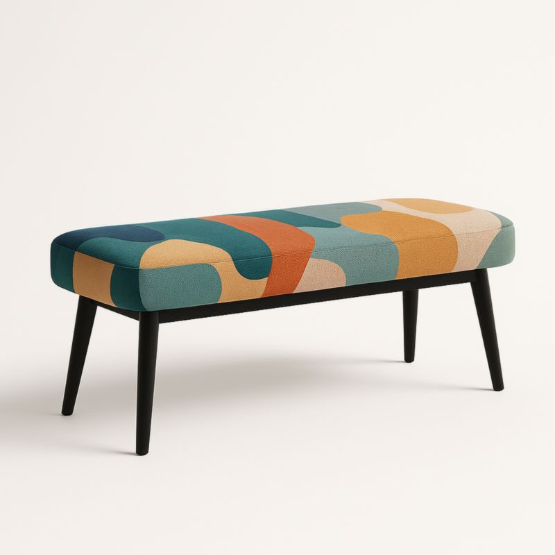 Panca imbottita multicolore in tessuto con gambe in legno nero 120 cm