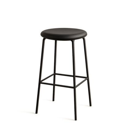 Sgabello in metallo nero con seduta in pelle sintetica