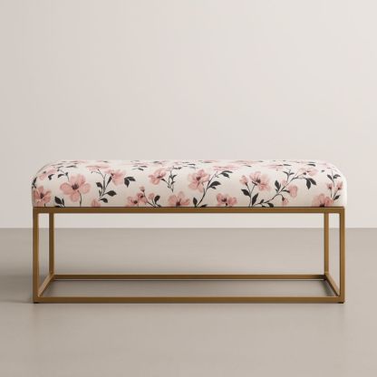 Panca in Metallo con Rivestimento Floreale Rosa e Telaio Oro