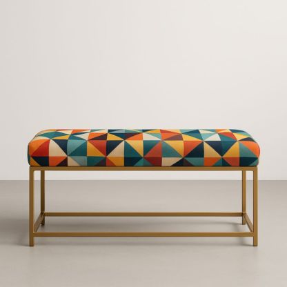 Panca geometrica in tessuto multicolore con struttura in metallo
