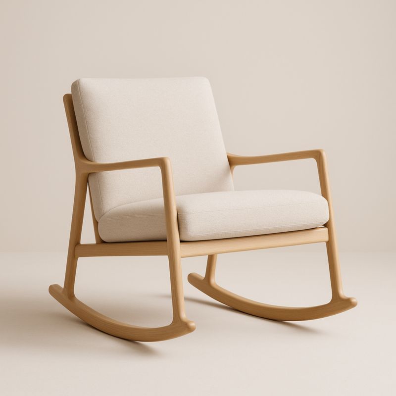 Sedia a Dondolo in Legno e Tessuto Beige