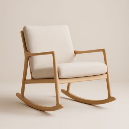 Sedia a Dondolo in Legno e Tessuto Beige