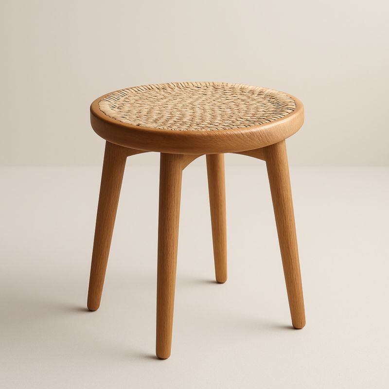 Sgabello in Legno con Seduta Intrecciata Naturale Ø35 cm
