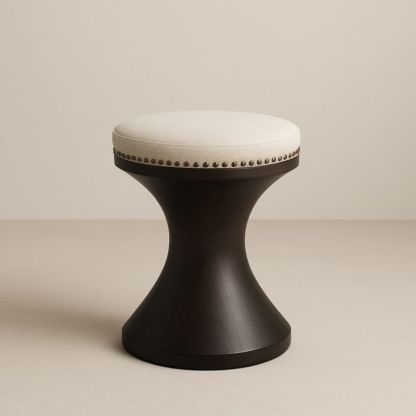 Sgabello in Legno e Tessuto Rotondo Crema Ø 35 cm H 45 cm