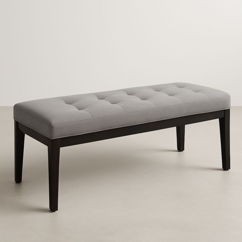 Panca rettangolare in tessuto poliestere grigia con gambe in legno massello 120 cm