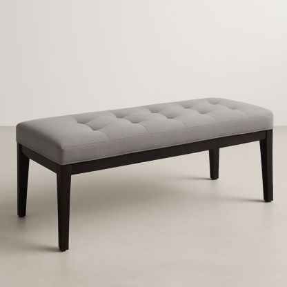 Panca rettangolare in tessuto poliestere grigia con gambe in legno massello 120 cm