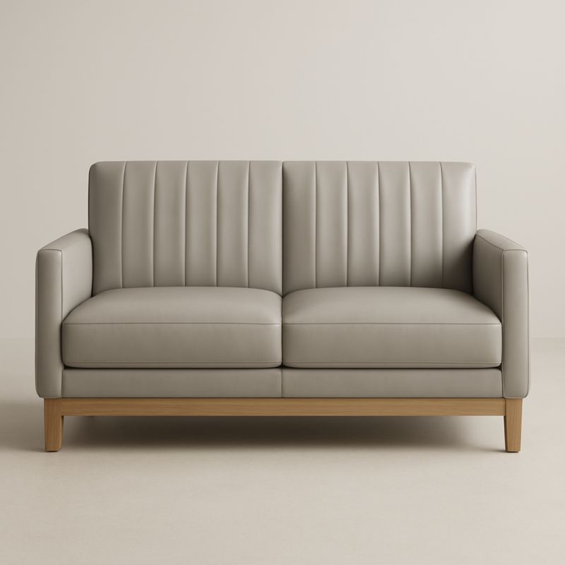 Divano In Pelle Grigia Con Struttura In Legno Massello