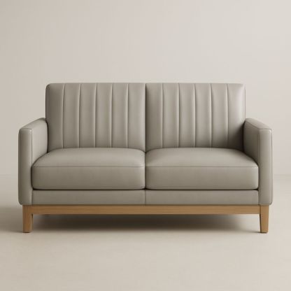 Divano In Pelle Grigia Con Struttura In Legno Massello