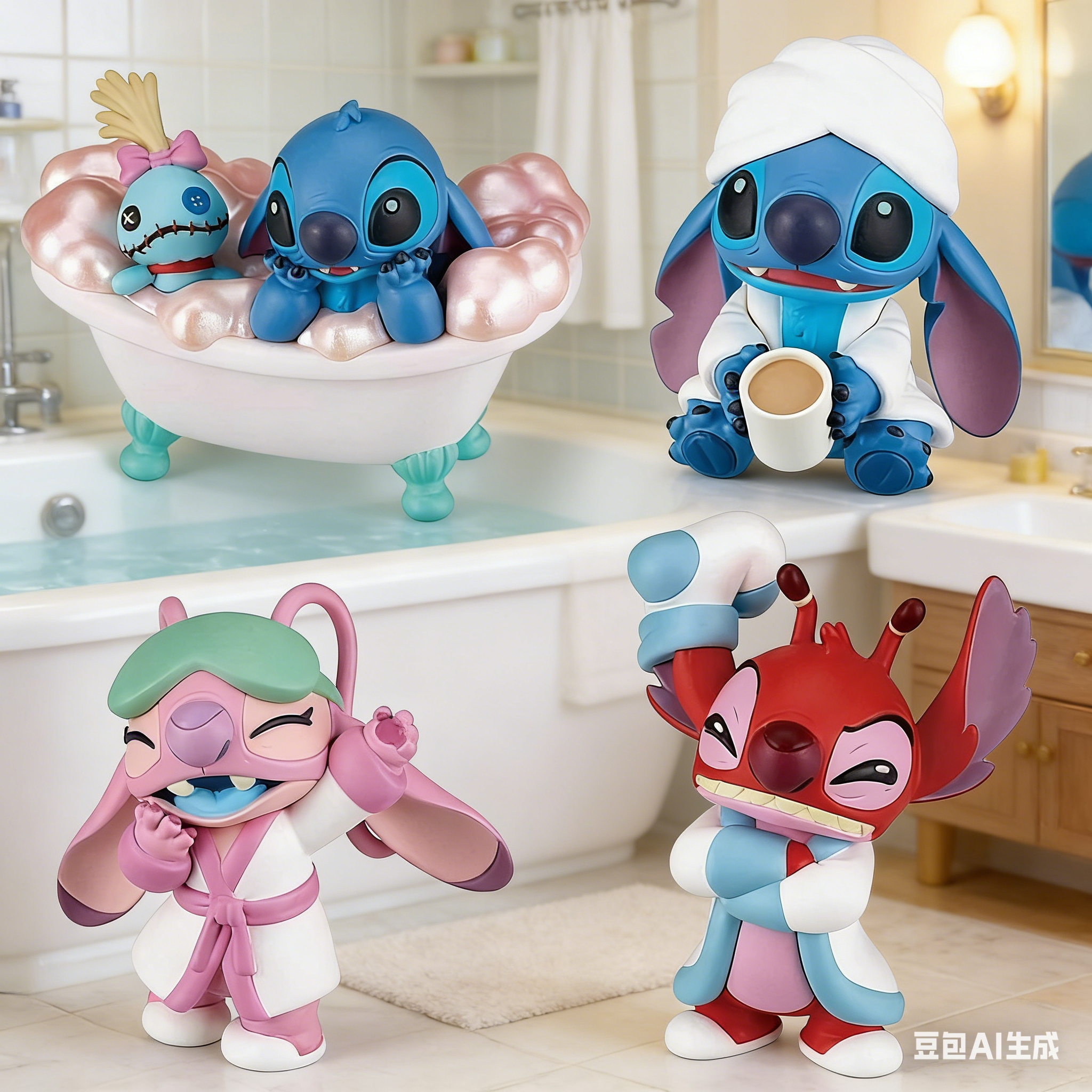 Stitch Relaxing Bath Time Cute Figure 4pcs