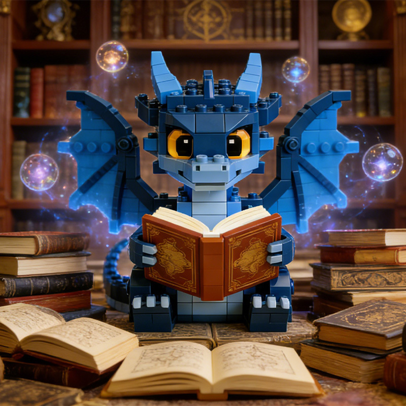 Enchanted Book Dragon Building Blocks | Collectible Fantasy Brick Figure