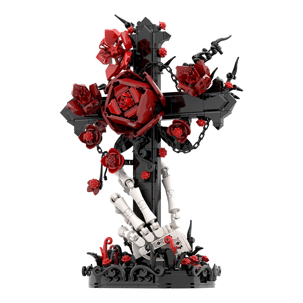 Gothic Aesthetic Rose Cross Building Set - Unique Skull Hand Brick Collectible