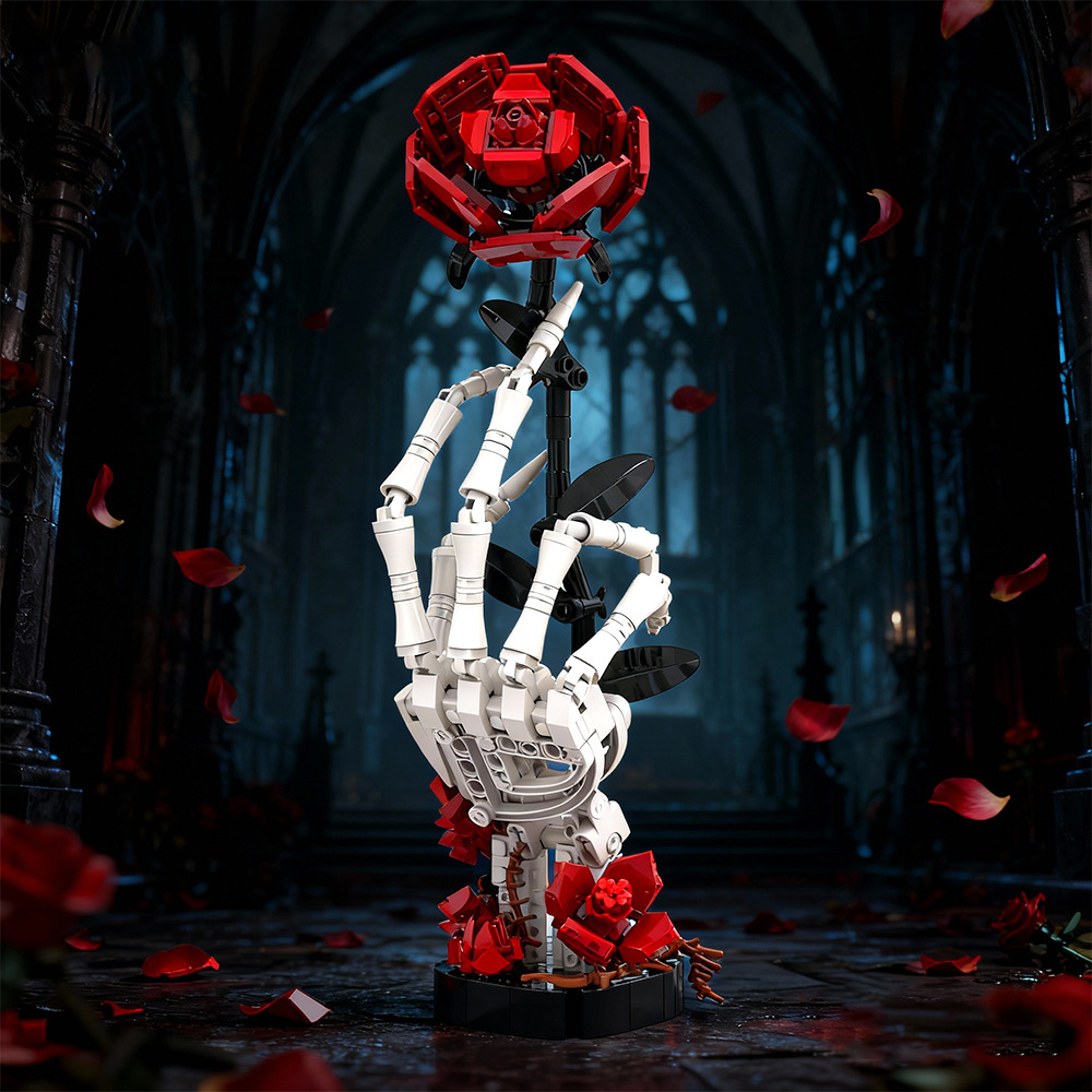 Skeleton Hand Rose Building Block Set - Gothic Decor Bricks