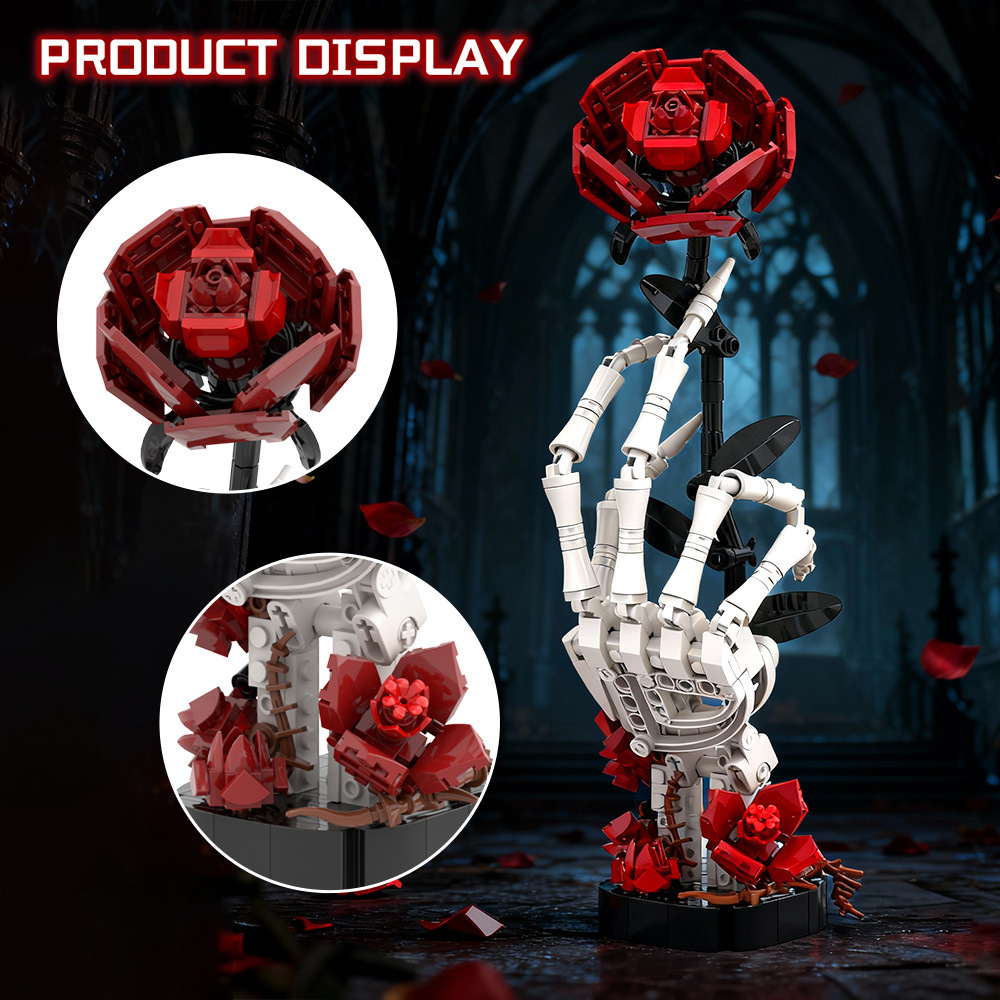 Skeleton Hand Rose Building Block Set - Gothic Decor Bricks