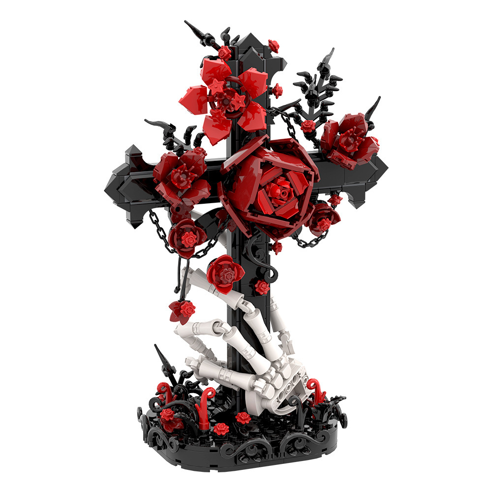 Gothic Aesthetic Rose Cross Building Set - Unique Skull Hand Brick Collectible