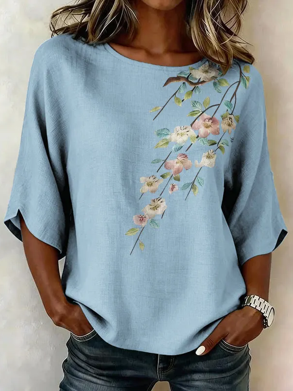 Crew Neck Half Sleeve Floral Printi