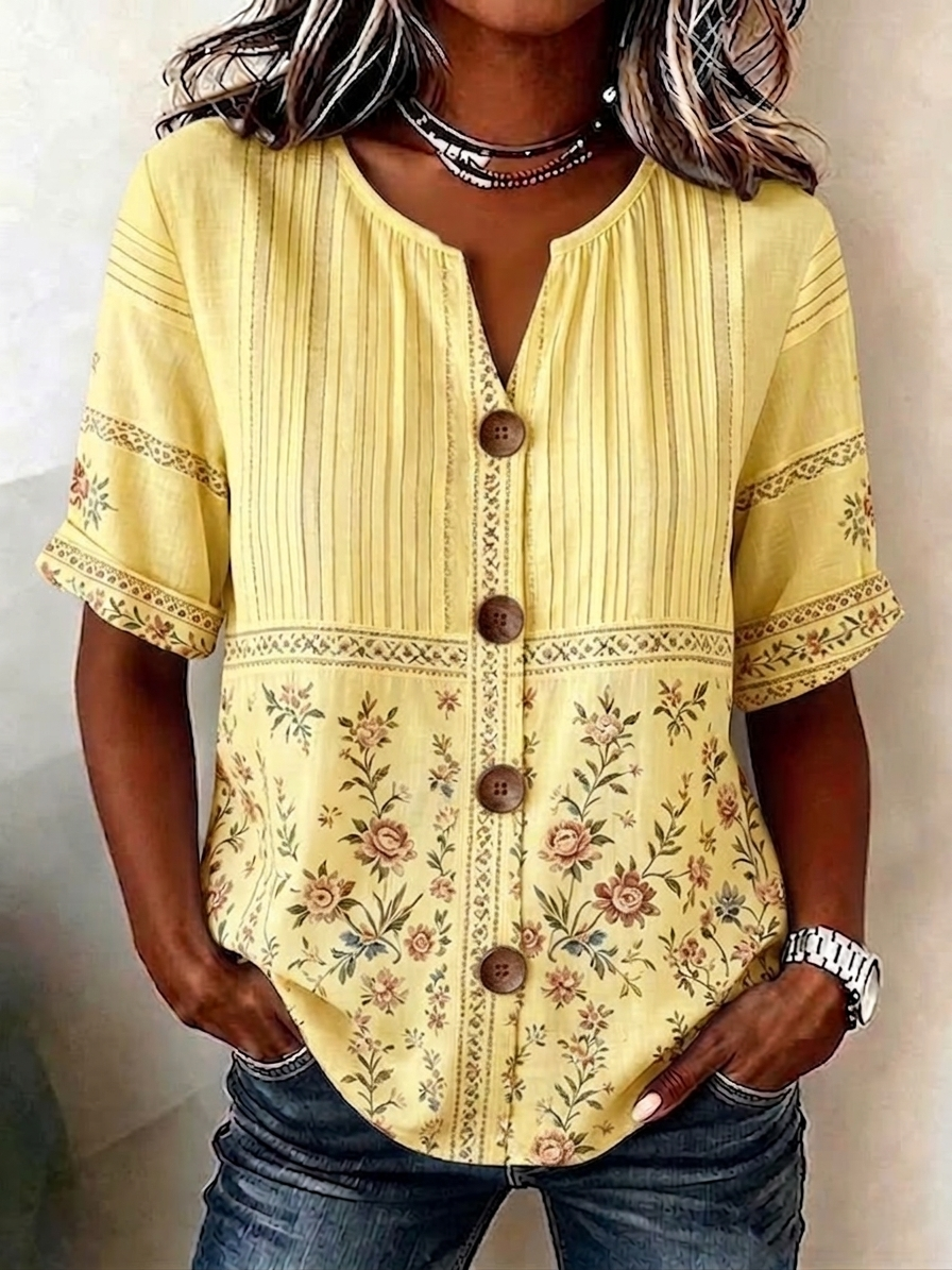 Stand Collar Long Sleeve Floral Reg