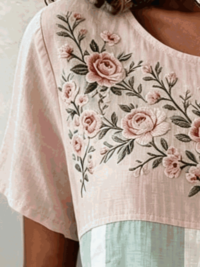Casual Floral Crew Neck Short Sleev