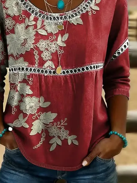 Crew Neck Half Sleeve Floral Printi