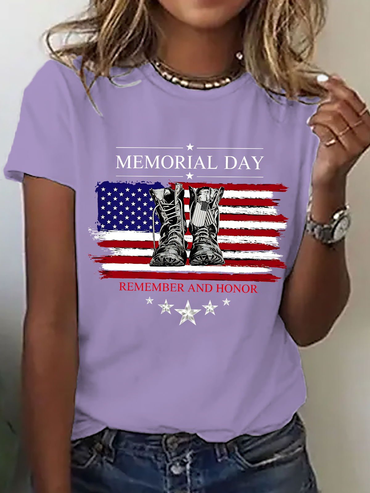 Purple - Vintage Text Letters Crew Neck Shor