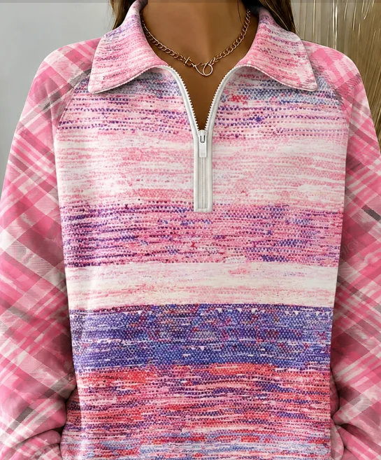 Casual Crew Neck Plaid Sweatshirt Printing