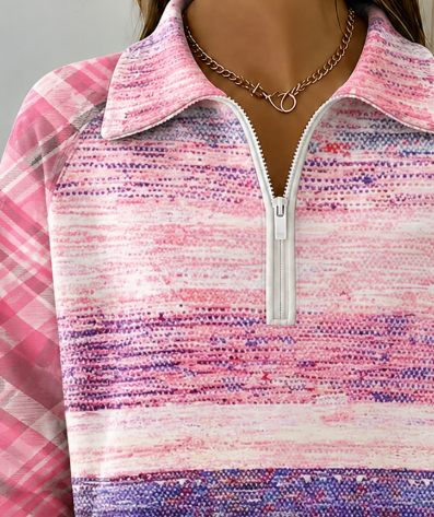 Casual Crew Neck Plaid Sweatshirt Printing