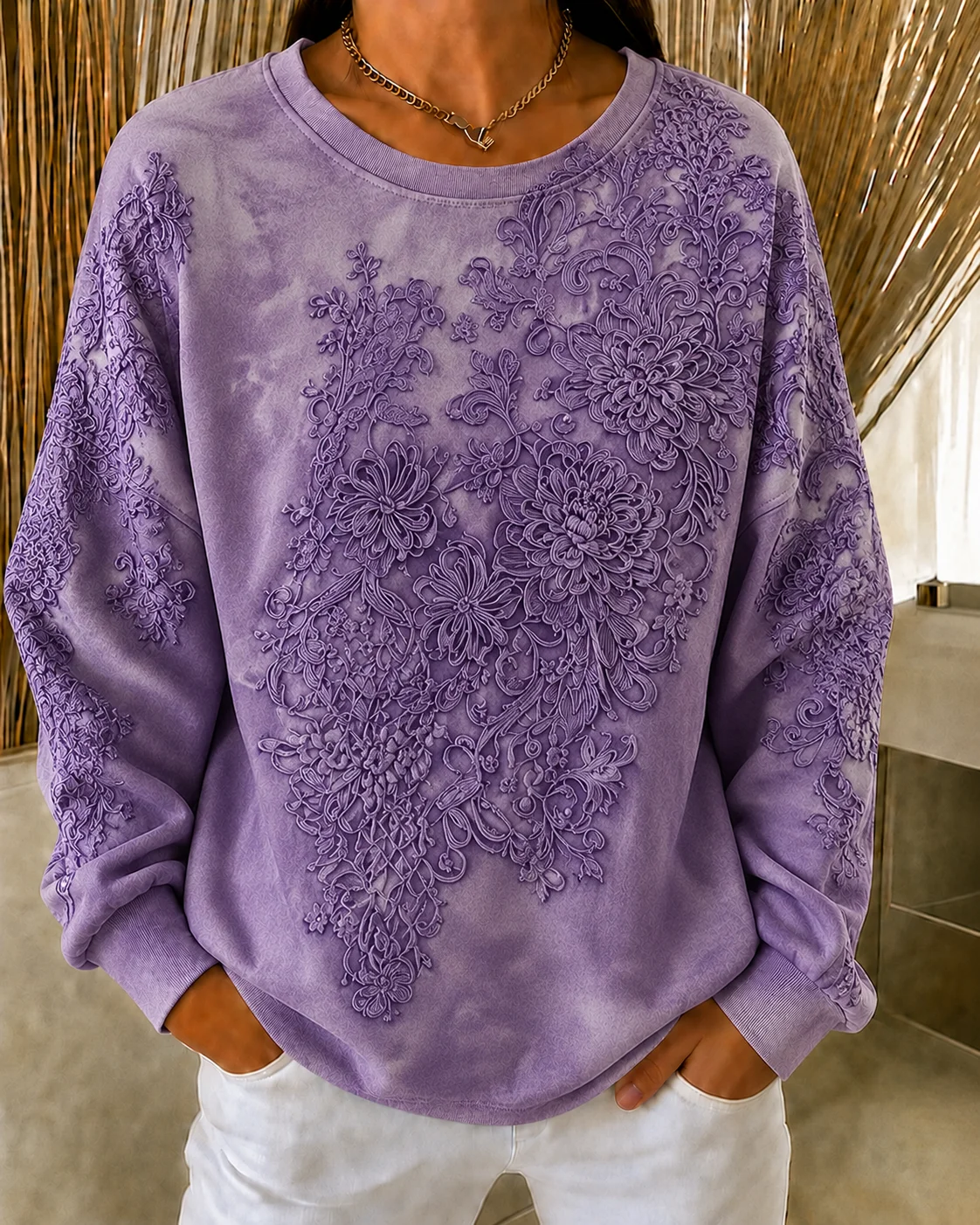 Casual Crew Neck Floral Sweatshirt Printing