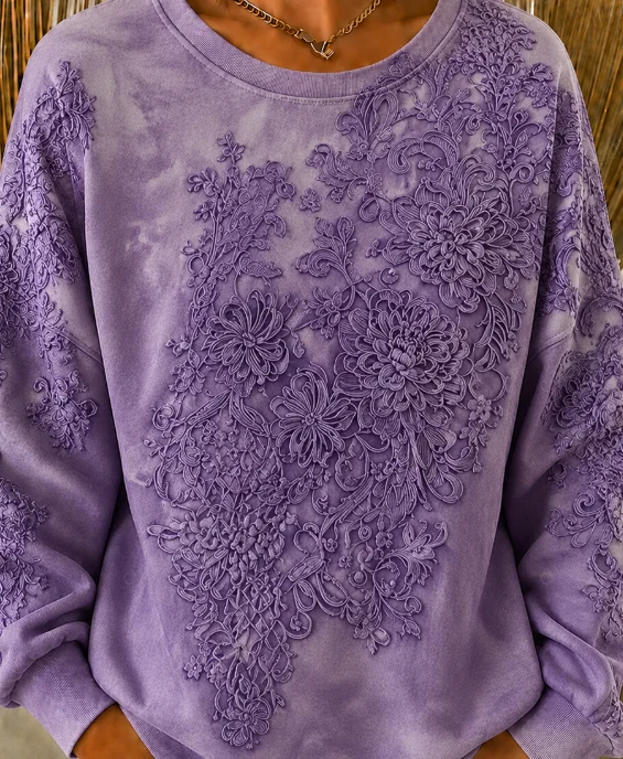 Casual Crew Neck Floral Sweatshirt Printing