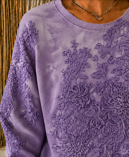 Casual Crew Neck Floral Sweatshirt Printing