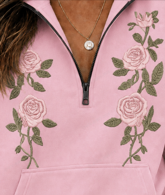Casual Half Open Collar Floral Sweatshirt