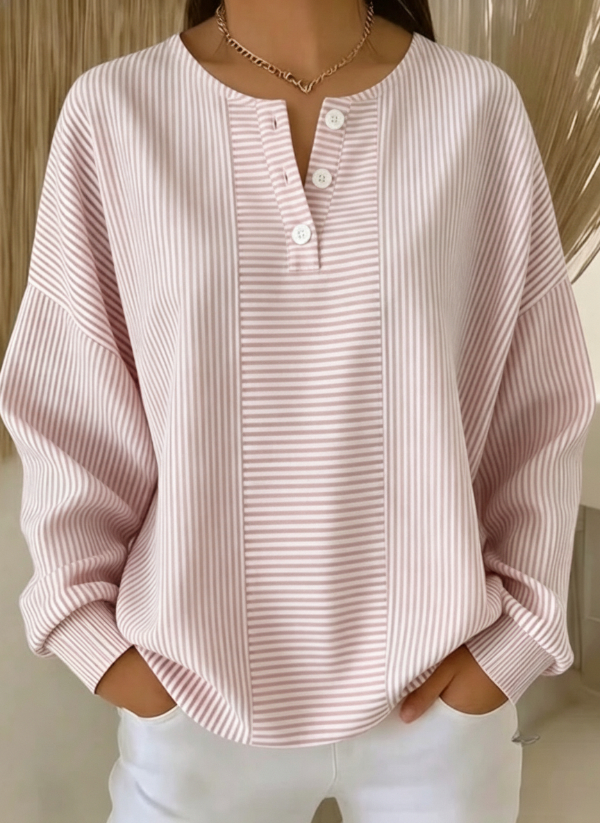 Casual Striped V Neck Long Sleeve T-shirt