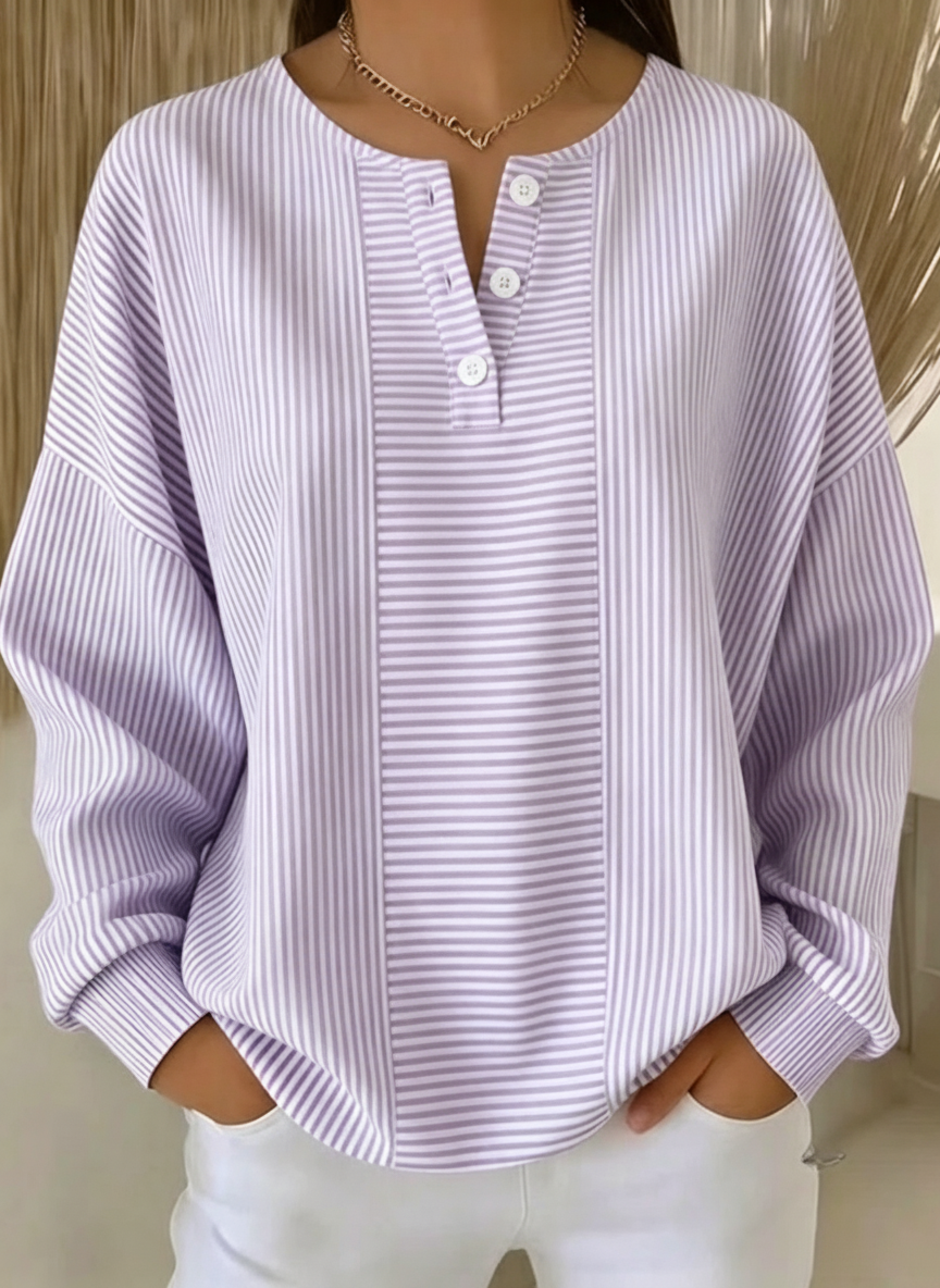 Casual Striped V Neck Long Sleeve T-shirt