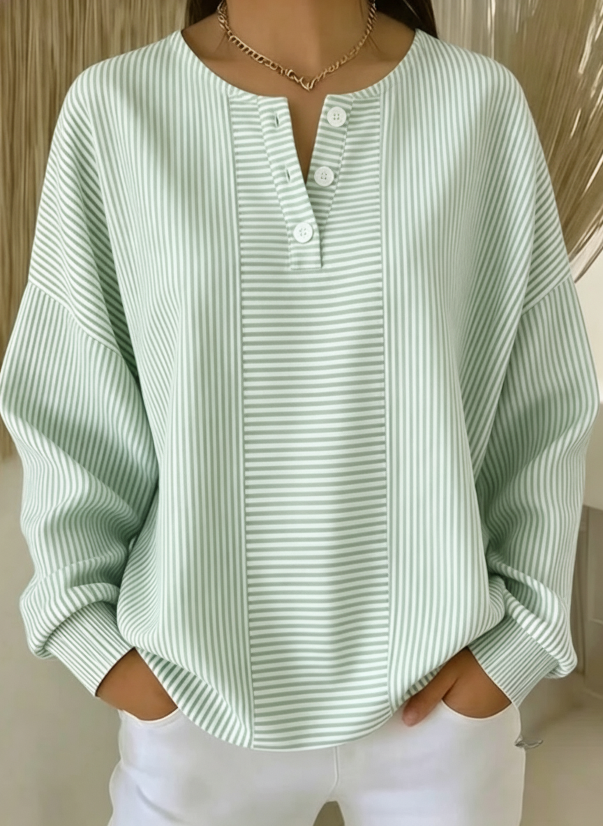Casual Striped V Neck Long Sleeve T-shirt