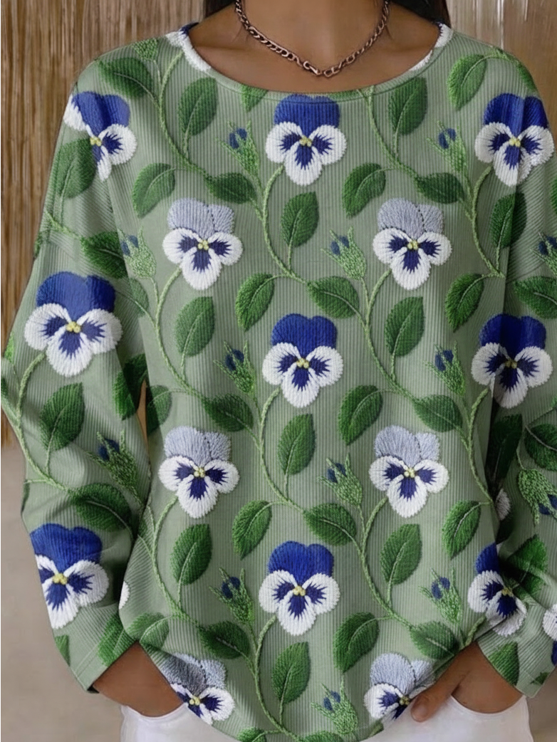 Vintage 3D Printing Crew Neck Long Sleeve T-shirt