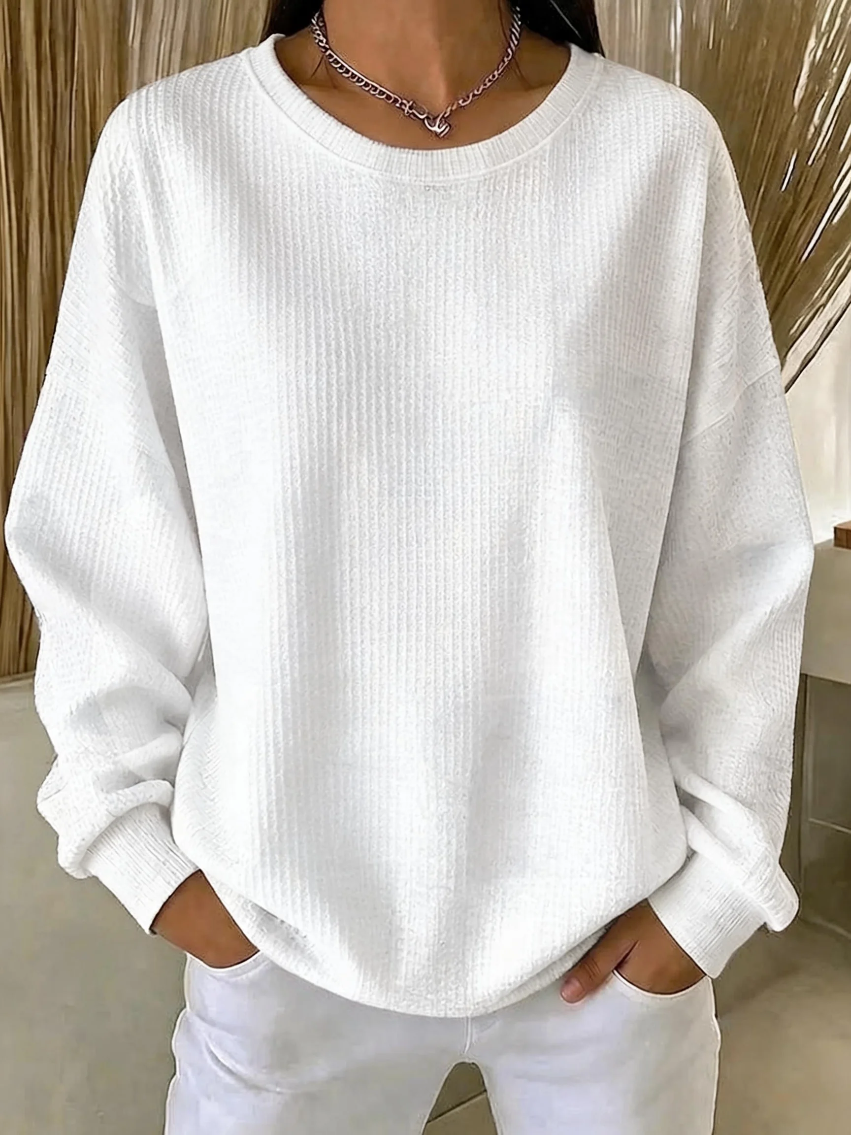 Casual Plain Crew Neck Long Sleeve T-shirt