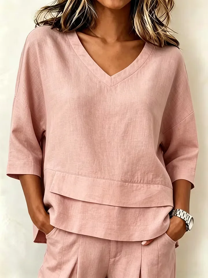 Casual Plain V Neck Half Sleeve T-shirt