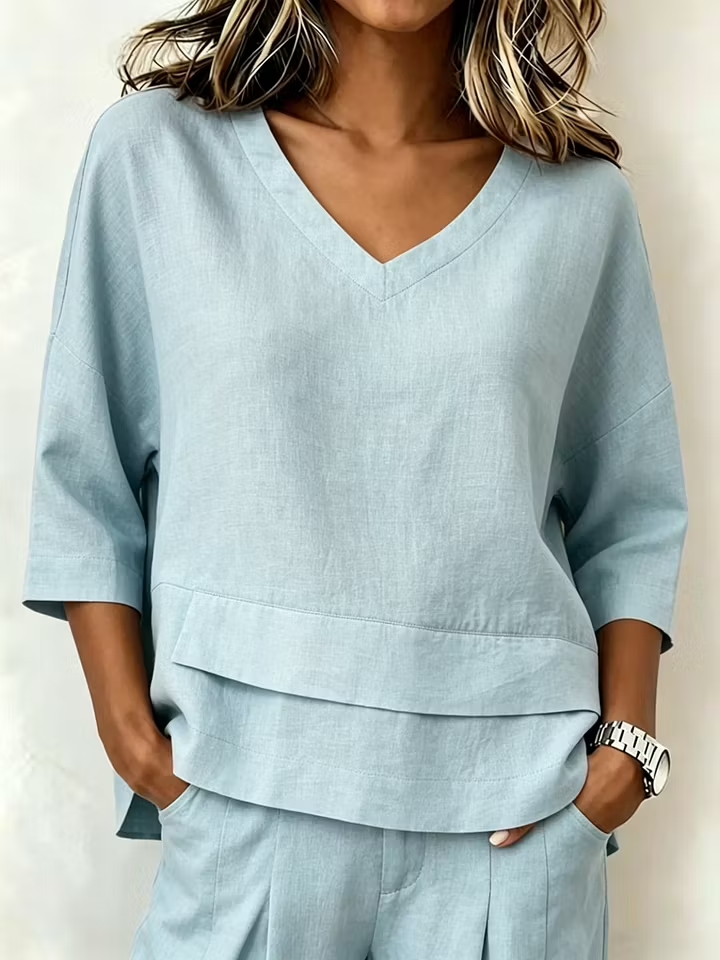 Casual Plain V Neck Half Sleeve T-shirt