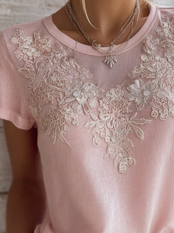 Casual Floral Crew Neck Short Sleeve T-shirt