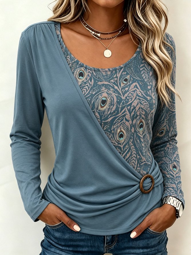 Casual Floral Crew Neck Long Sleeve T-shirt