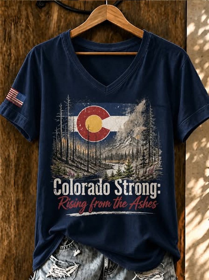 Casual Text Letters V Neck Short Sleeve T-shirt