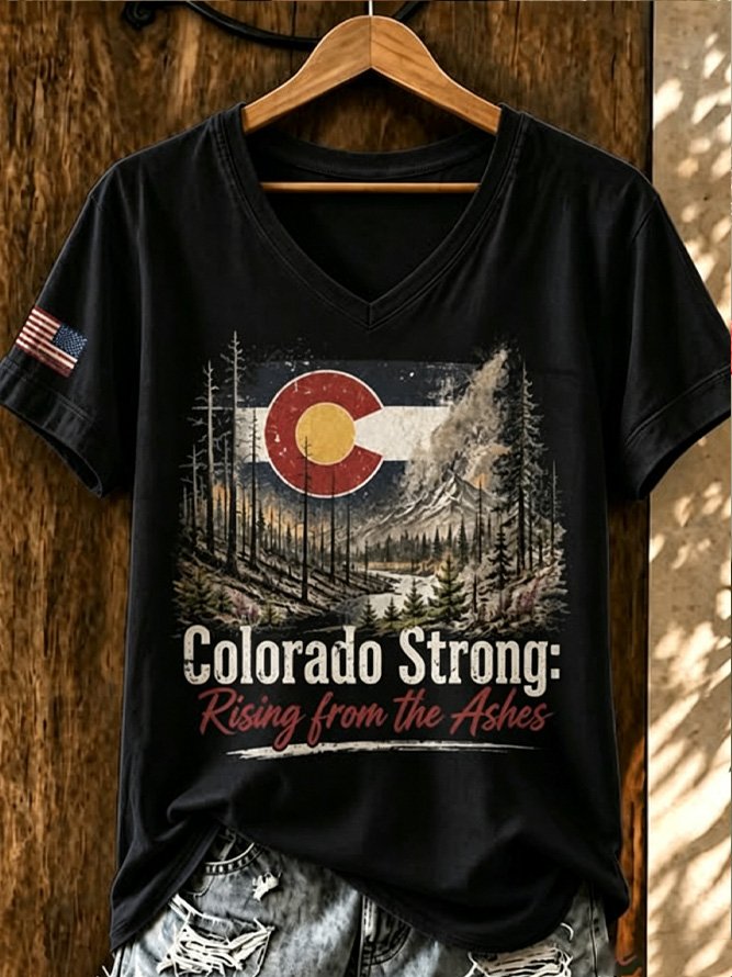Casual Text Letters V Neck Short Sleeve T-shirt