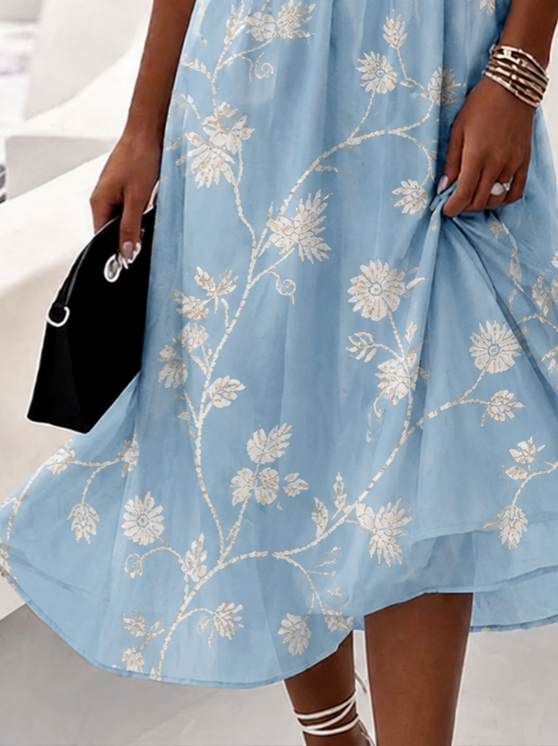 Women Floral Summer Dress V Neck Sh