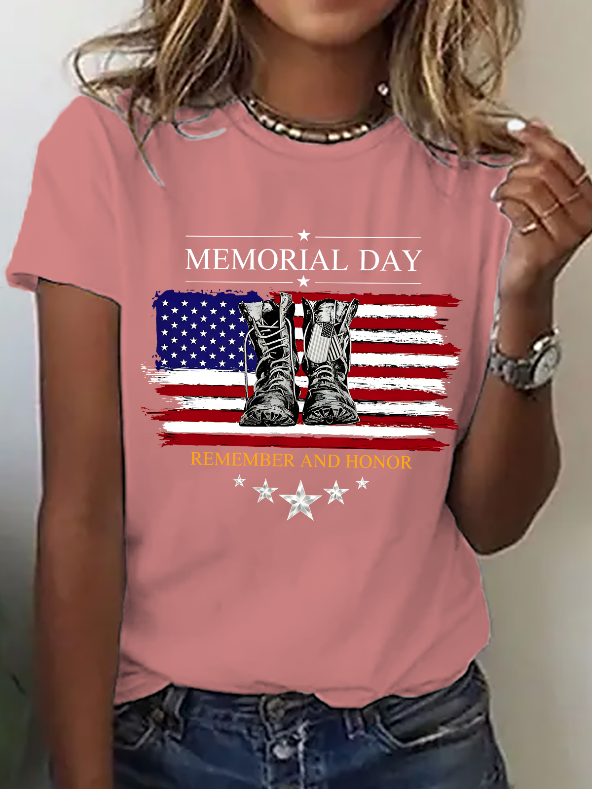 Orange Pink - Vintage Text Letters Crew Neck Shor