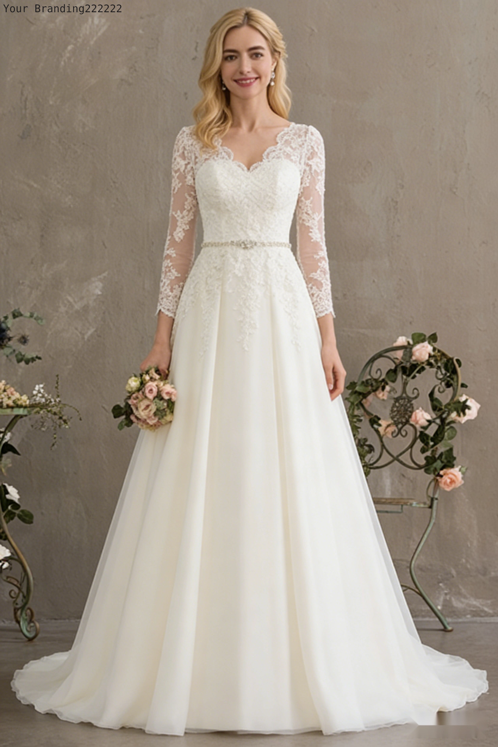 Long-Sleeved Floor-Length Wedding Dress