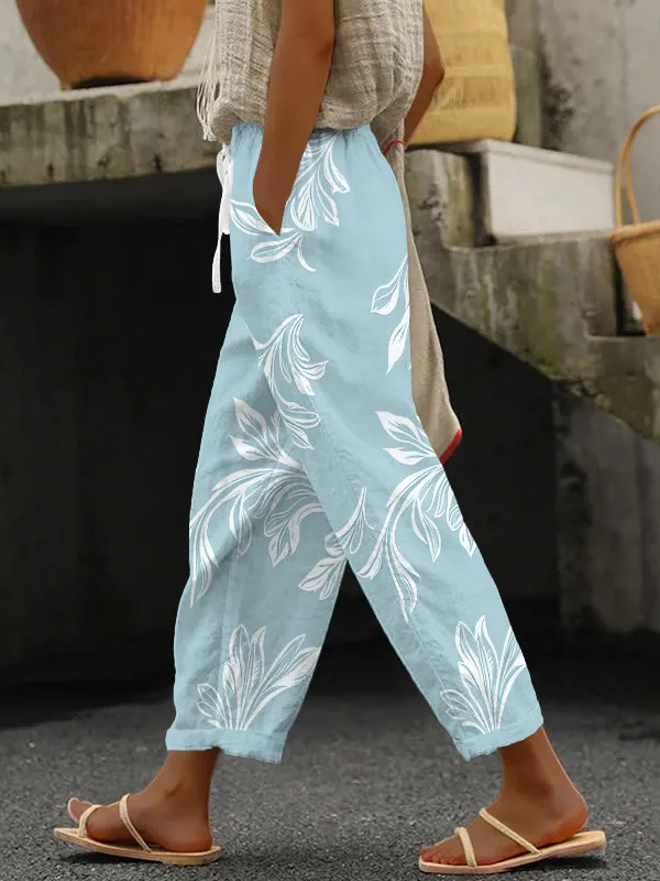 Women Floral Long Pants Casual Spri