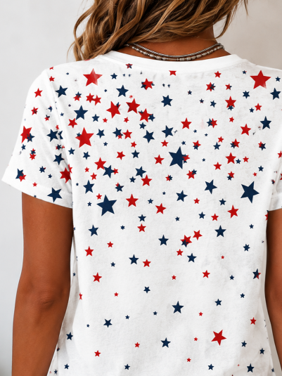 Casual Geometric V Neck Short Sleev