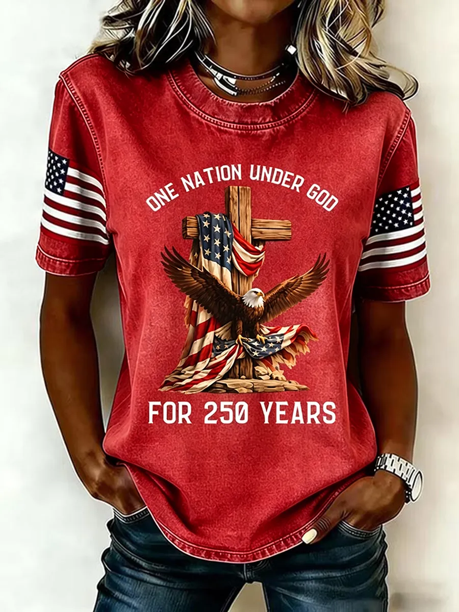 Red - Casual Independence Day (Flag) Crew