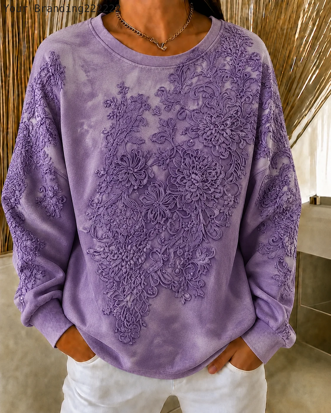 Casual Crew Neck Floral Sweatshirt Printing