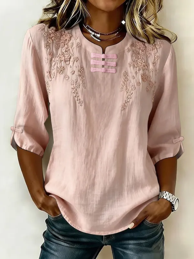 Mandarin Collar Half Sleeve Floral 